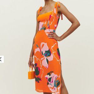 Reformation Besse Dress - Size 10 - Orange multi-color mid length